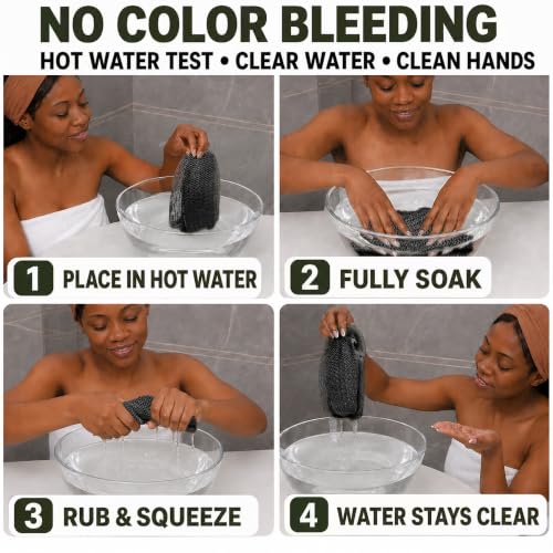 Exfoliating Bath Sponge Set - 5 Pack 45-Inch Nylon Net Scrubbers in Green, Gray, Brown, Black, Purple