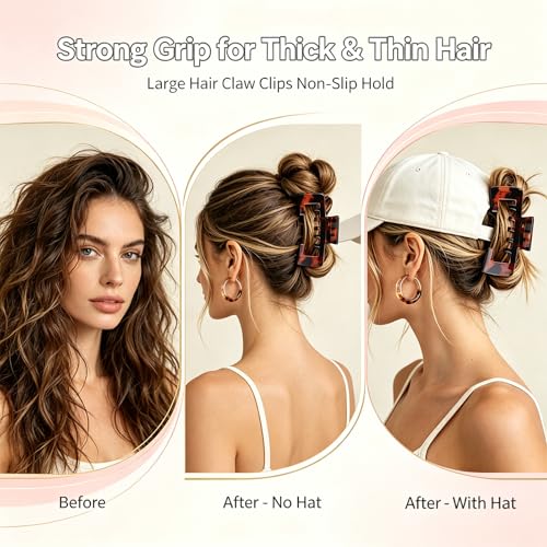 PlurrShye Hat-Friendly Hair Claw Clips for Baseball Caps, 3 Pack