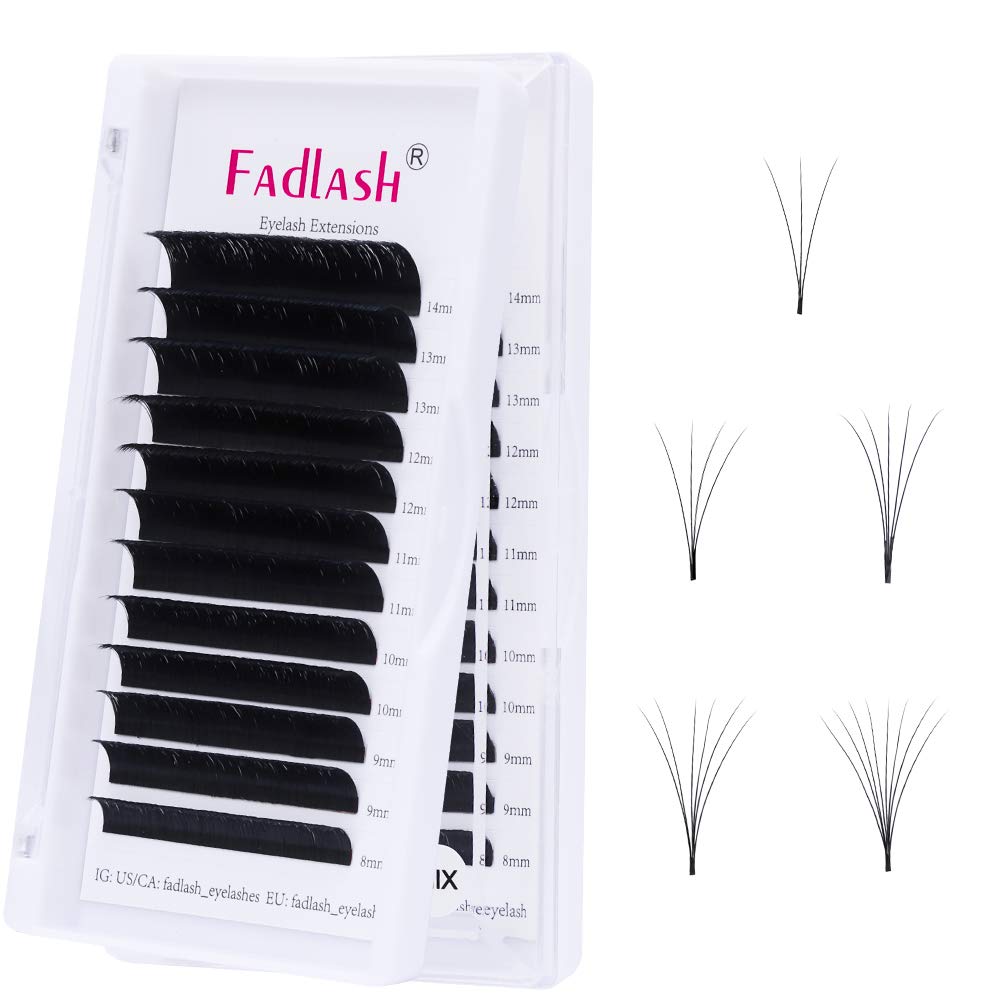 Easy Fan Lash Extensions - D Curl 0.07 Volume Mixed Trays | Soft Individual Lashes 8-14mm