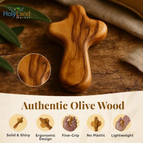 Olive Wood Pocket Cross 2.5 in | Handcrafted with Prayer Card