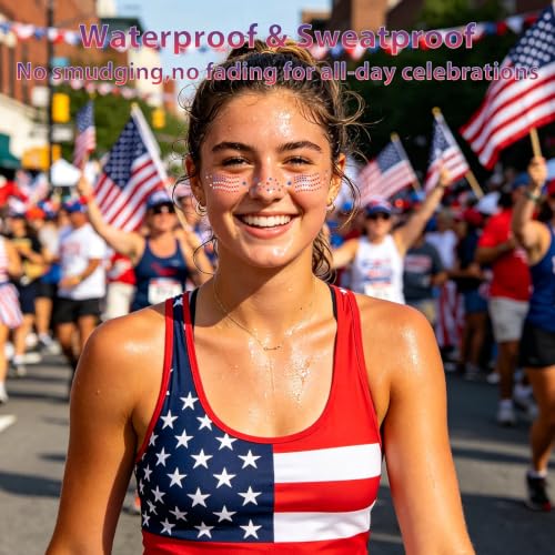 Mysense Glitter Freckles Face Tattoo - American Flag Design for 4th of July