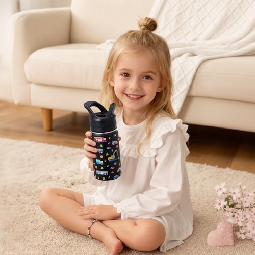 COKTIK 14 Oz Kids Insulated Water Bottle with Leak-Proof Straw - BPA-Free Stainless Steel, Ideal for School & Outdoor Use