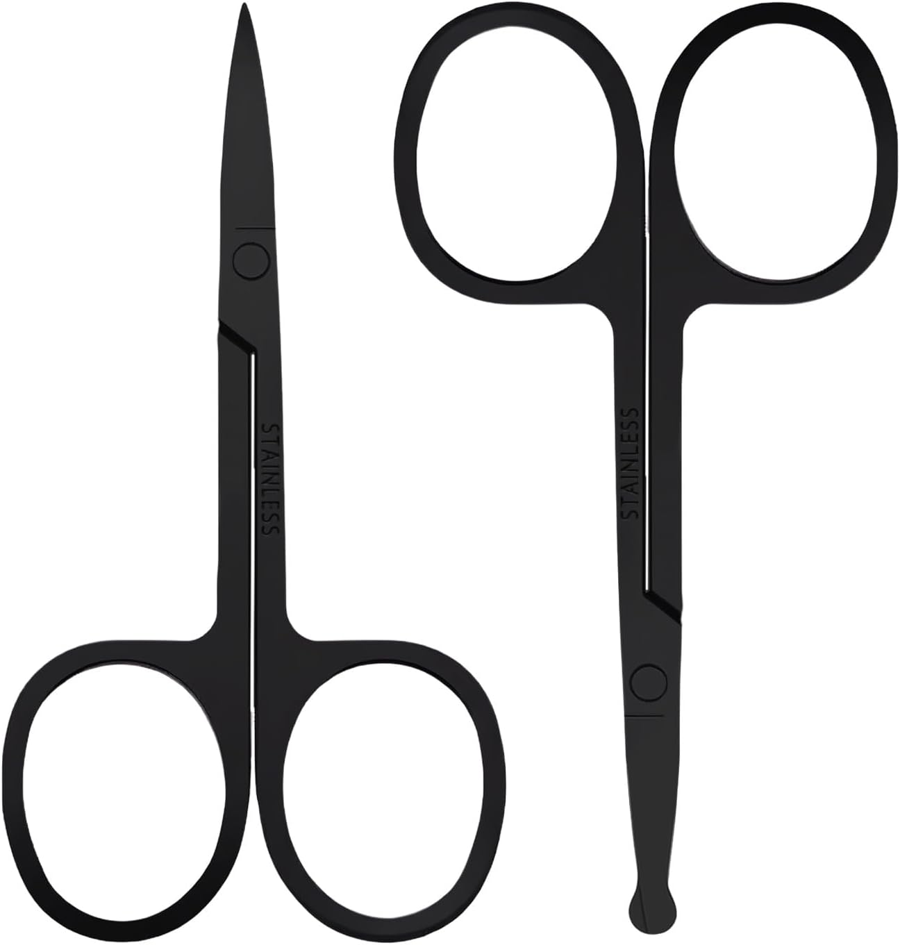 Eyebrow Scissors - 2 Pcs Professional Stainless Steel Grooming Scissors for Men & Women | Rounded Tip, Black