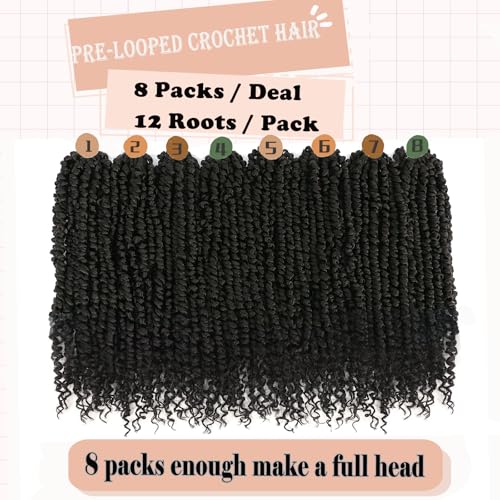 16 Inch Pre-Twisted Passion Twist Crochet Hair - 8 Packs Natural Black