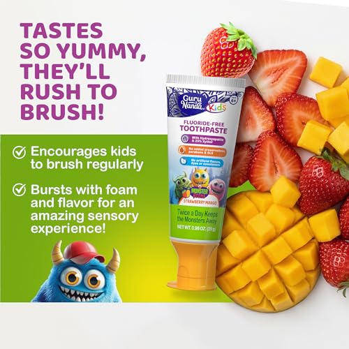 GuruNanda Kids Toothpaste - Fluoride-Free, Strawberry Mango, 3-Pack