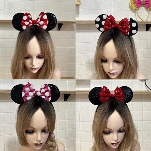 Shiny Mouse Ears Headband for Parties - Black Bows (2 Pack)