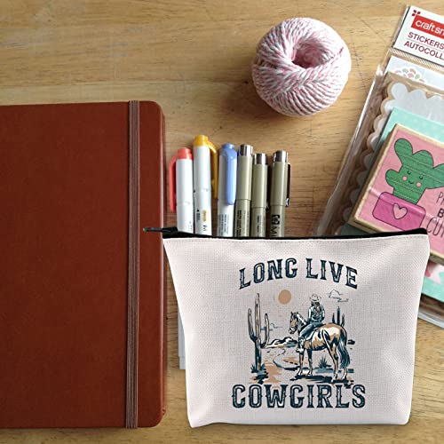 Long Live Cowgirl Western Rodeo Zipper Makeup Bag - Western Women Cosmetic Bag