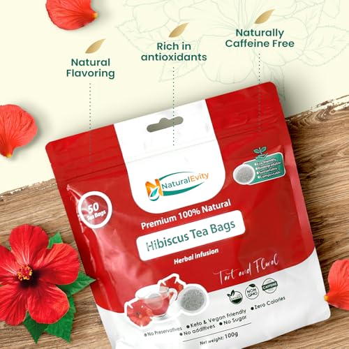 Caffeine-Free Hibiscus Tea Bags (50 Count) - Antioxidant-Rich Herbal Tea