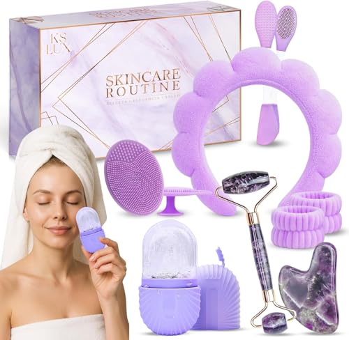Purple Skincare Tools Set with Jade Roller & Gua Sha - Self Care Kit