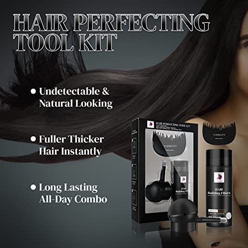 TOPIBUITY Hair Building Fibers Set - Dark Brown - 3-in-1 Thickening Kit