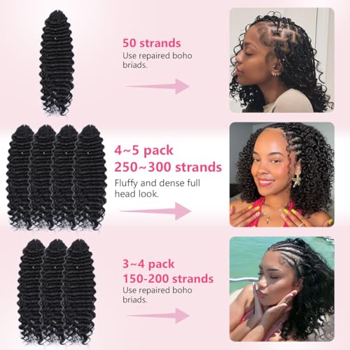 QUISDUIS 14 Inch Deep Wave Crochet Hair Extensions - 50 Strands Black