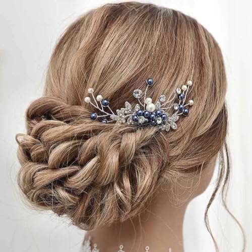 Blue Pearl Bridal Hair Comb - Wedding Hair Accessory for Women & Girls