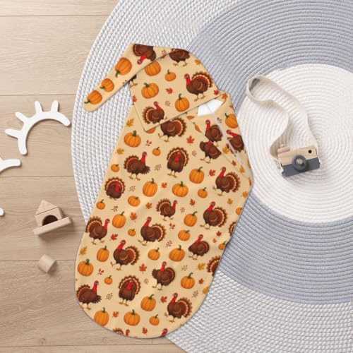 Turkey Pumpkin Baby Swaddle Blanket with Matching Hat - Soft & Safe for 0-6 Months