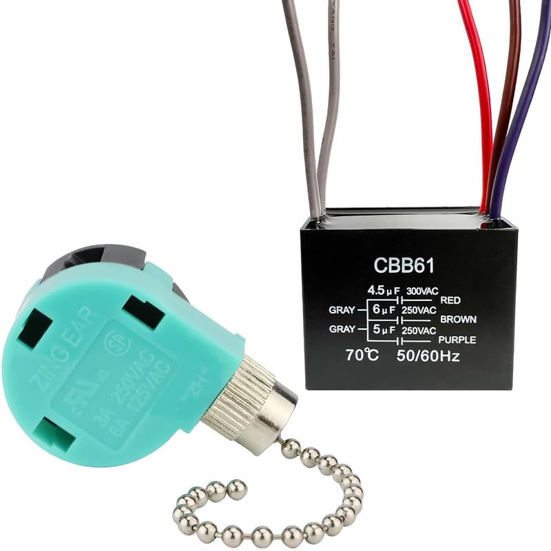 Ceiling Fan Switch Replacement Kit with Capacitor - 3 Speed Control