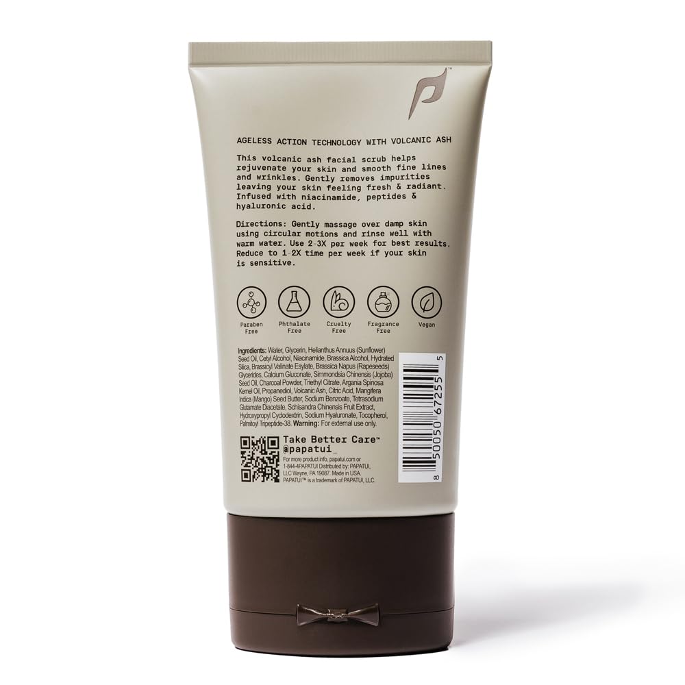 Men's Face Exfoliating Scrub - Unscented Facial Cleanser with Peptides & Volcanic Ash | Smooths Skin Texture, 4 oz