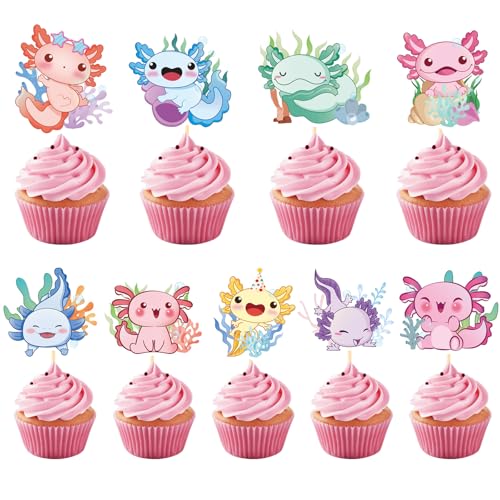 Axolotl Cupcake Toppers - 36PCS Cute Animal Party Decorations
