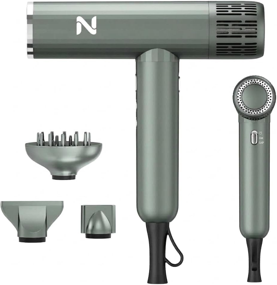 Natrial Ionic Hair Dryer - 1600W Professional Blow Dryer for Curly Hair | Fast Drying, Lightweight, Low Noise, Gray