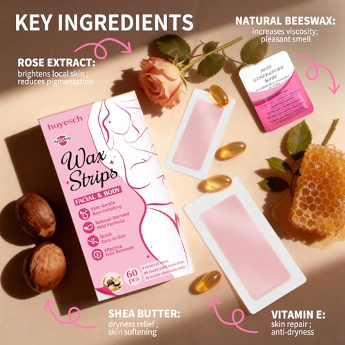 60 PCS Wax Strips - 40 Facial & 20 Body Waxing Kit for Women¡¯ s Hair Removal,Wax Strips for Face,Eyebrow,Body, Arms, Legs, Chest, Back, Bikini/Brazilian Waxing Strips & 4Calming Oil Wipes