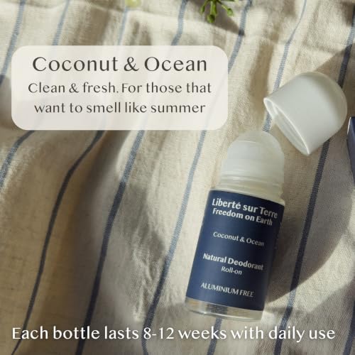 Natural Deodorant Roll-On with Coconut & Ocean - Aluminum Free, 50ml, Vegan & Eco-Friendly