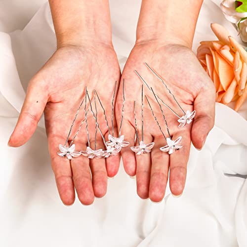 Waydress White Rhinestone Flower Hair Pins Set, U-Shaped Clip for Wedding Bridesmaids
