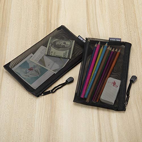 HRX 6pcs Mesh Makeup Bags for Travel - A5 & A6 Sizes, Black