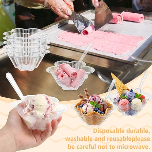 Patelai 100 Pcs Flower Shaped Ice Cream Cups with Spoons