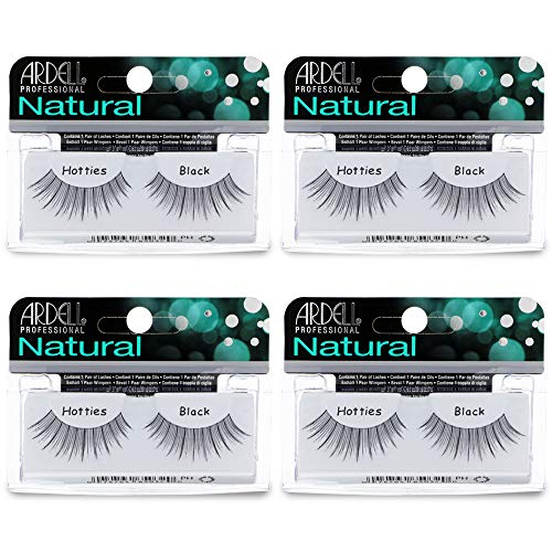 Ardell Natural False Eyelashes Hotties - Black, Lightweight Strip Lashes, 4 Pack