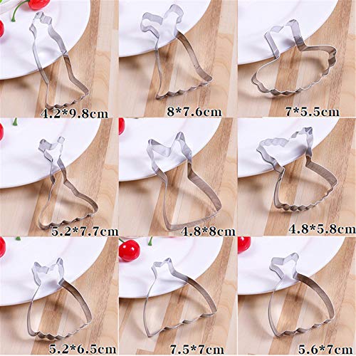 Comais Mini Wedding Dress Cookie Cutters Set - 9 Pcs Stainless Steel