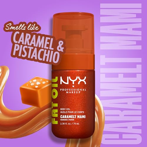 NYX Fat Oil Body Oil Caramelt Mami - Caramel Scented Glow Moisturizer, 2.36 Fl Oz