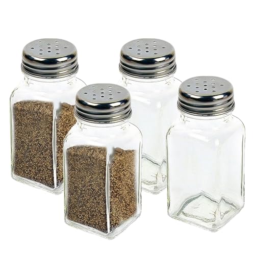 HESSION 4-Pack Glass Salt and Pepper Shakers with Stainless Steel Lids