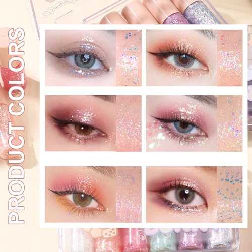 MooGlamor 6 Pcs Liquid Glitter Eyeshadow Set Waterproof Long-Lasting Transparent Bear