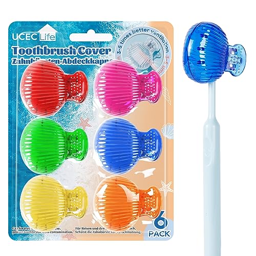 UCEC Travel Toothbrush Head Covers - 6 Pack Caps for Manual & Electric Brushes