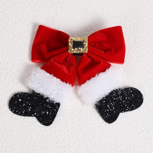 Red Velvet Christmas Hair Bows 2pc Glitter Santa Clip & Hairpin Set - Miroksh