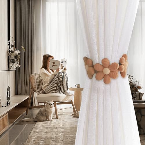Flower Curtain Tiebacks - 2 Pack Decorative Holdbacks with Buttons