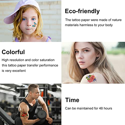 MECOLOUR Printable Temporary Tattoo Paper for Laser Printers - White, 10 Sheets