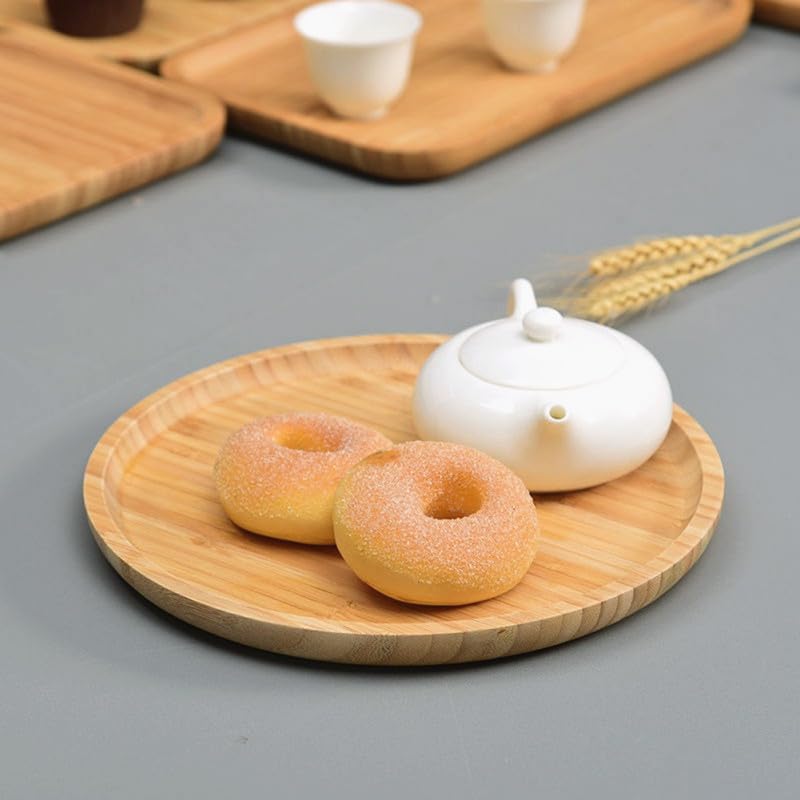 XIMISISE Round Bamboo Serving Tray - 7.9 Inch Decorative Wood Platter