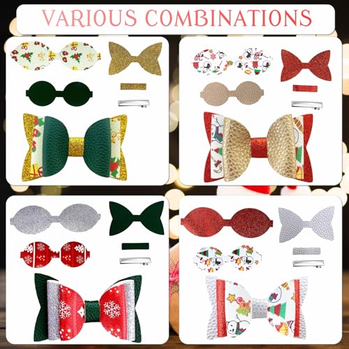 AOUXSEEM Christmas Faux Leather Hair Bows DIY Kit - 24 Set with Clips