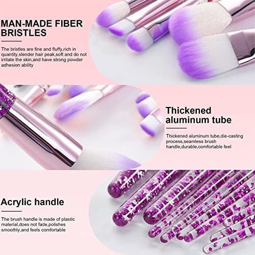 ANROLA 10-Piece Glitter Handle Makeup Brush Set with Cosmetic Bag - Professional Face & Eye Brushes