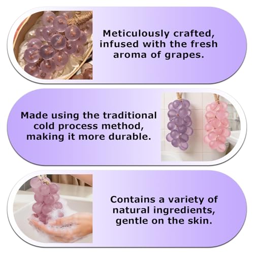 KUNAL Handmade Grapes Soap on a Rope – 2 Pack, Grapevine Cluster Design