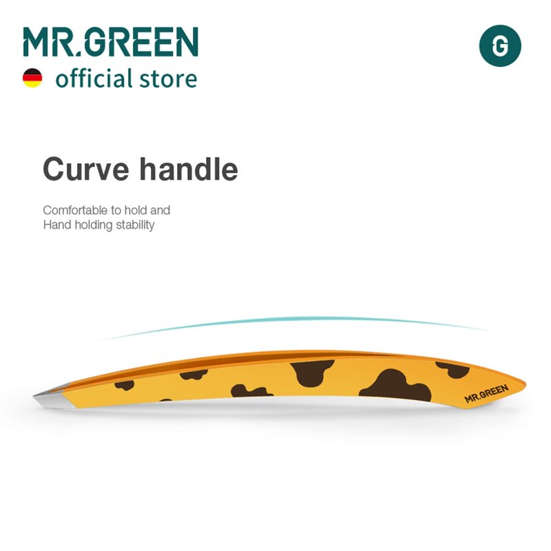 MR.GREEN Curve Handle Eyebrows Tweezers Professional Fine Hairs Removal Puller Makeup Tools Stainless Steel Beauty Clips Removal (Yellow)