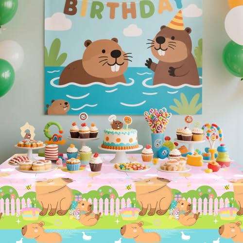 4 Pack Pink Capybara Birthday Party Tablecloths - 51" x 86"
