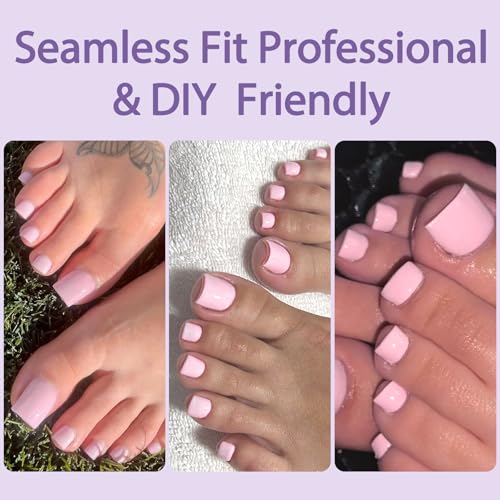 AddFavor Light Pink Press On Toenails 160pcs Full Cover Fake Toe Tips with Adhesive Tabs