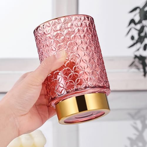 Vintage Glass Makeup Brush Holder with Gold Metal Base - Desk Organizer
