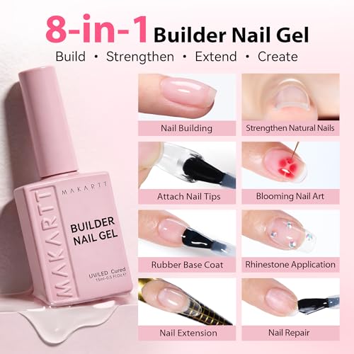 Makartt 8-in-1 Clear Gel Builder for Nails - 15ML UV Nail Strengthener