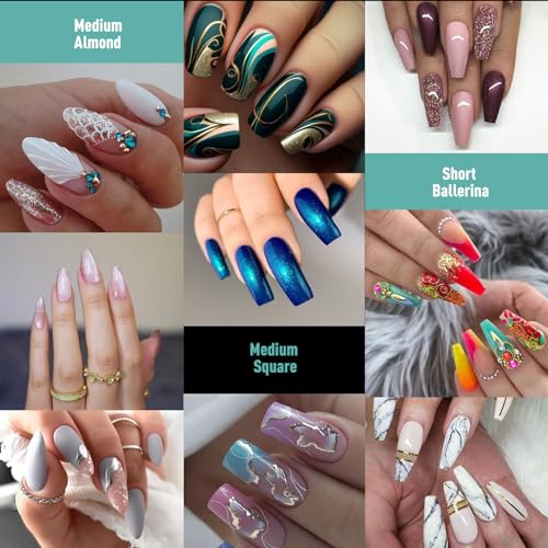 BlueZOO Medium Almond Square Ballerina Soft Gel Nail Tips Kit - 360 Pcs