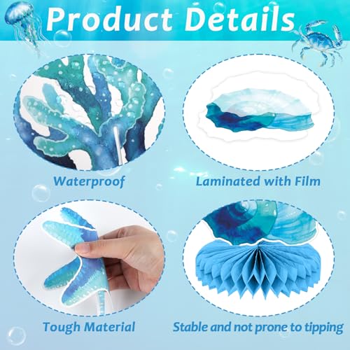 12 Pcs Gradient Blue Under the Sea Honeycomb Centerpieces - Ocean Animal Decor for Parties