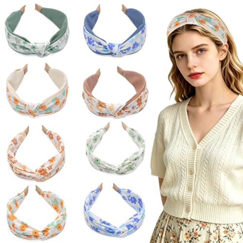 4-Piece Floral Knotted Headbands, Soft Cotton Non-Slip Hair Accessories