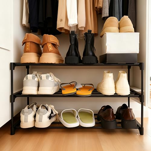 3-Tier Metal Shoe Rack Organizer - Space-Saving Storage for Entryway & Closet