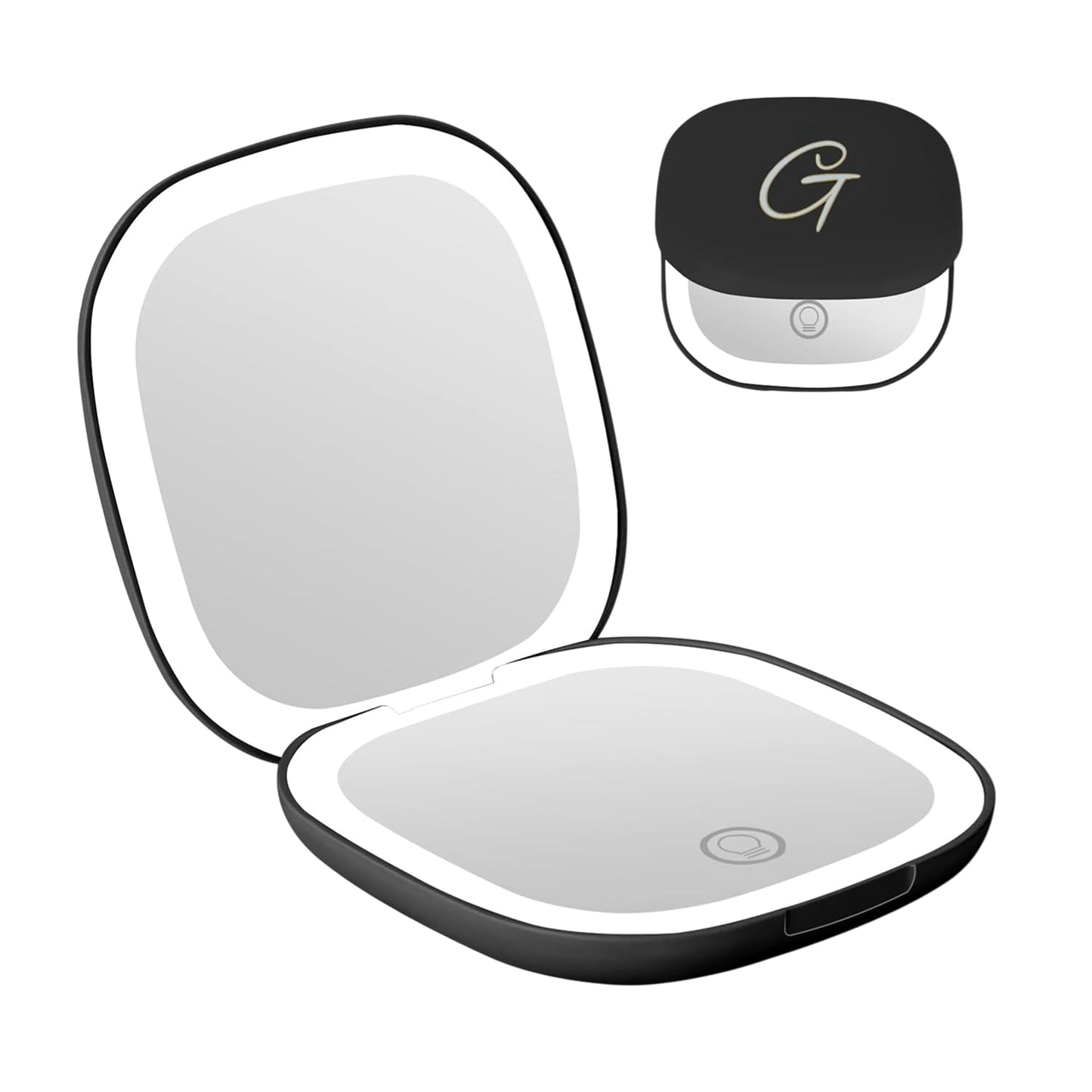Full Out Glam Lux LED Lighted Compact Mirror | 1X + 10X Magnifying Makeup Mirror with Lights | USB-C Rechargeable & Dimmable for Detailed Touch-Ups