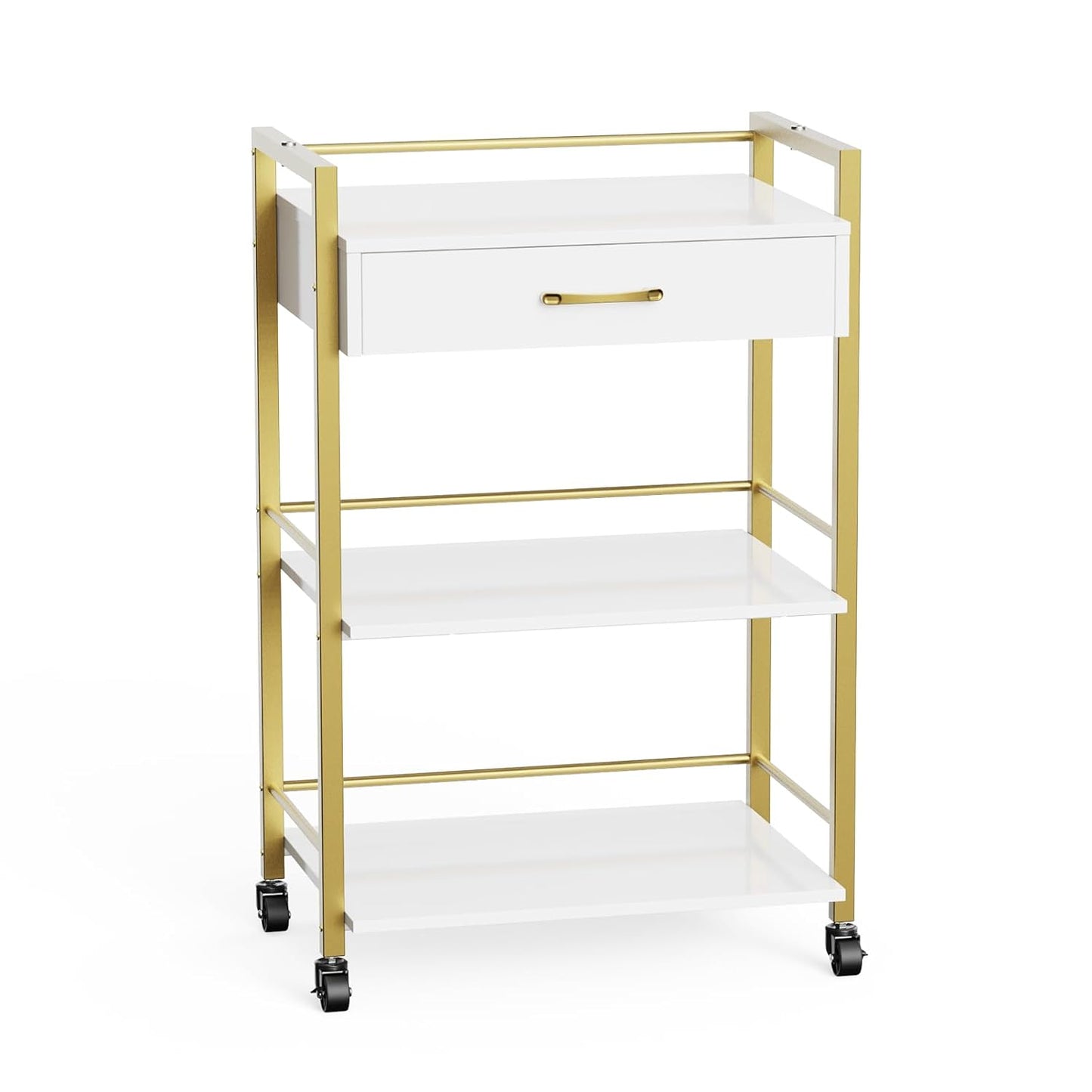 Salon Trolley Cart - Wooden Rolling Storage Station with Wheels | Mobile Utility Cabinet for Beauty, SPA, Massage, Tattoo - White